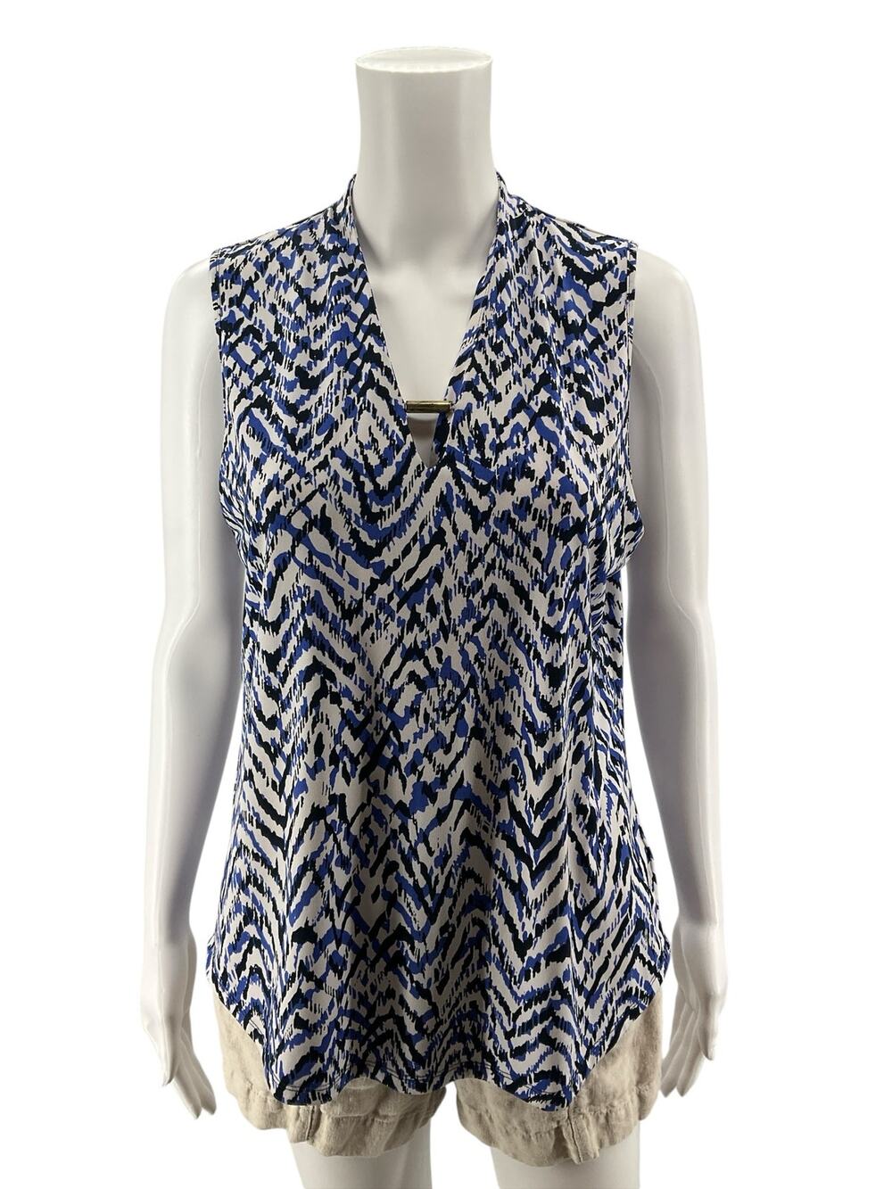 Jones New York Abstract Animal Print Sleeveless Blouse Top Gold Bar Size Medium